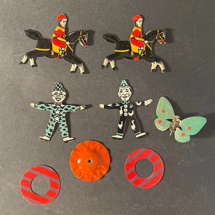 Vintage Cracker Jacks Tin Toys Prizes Horses Clowns