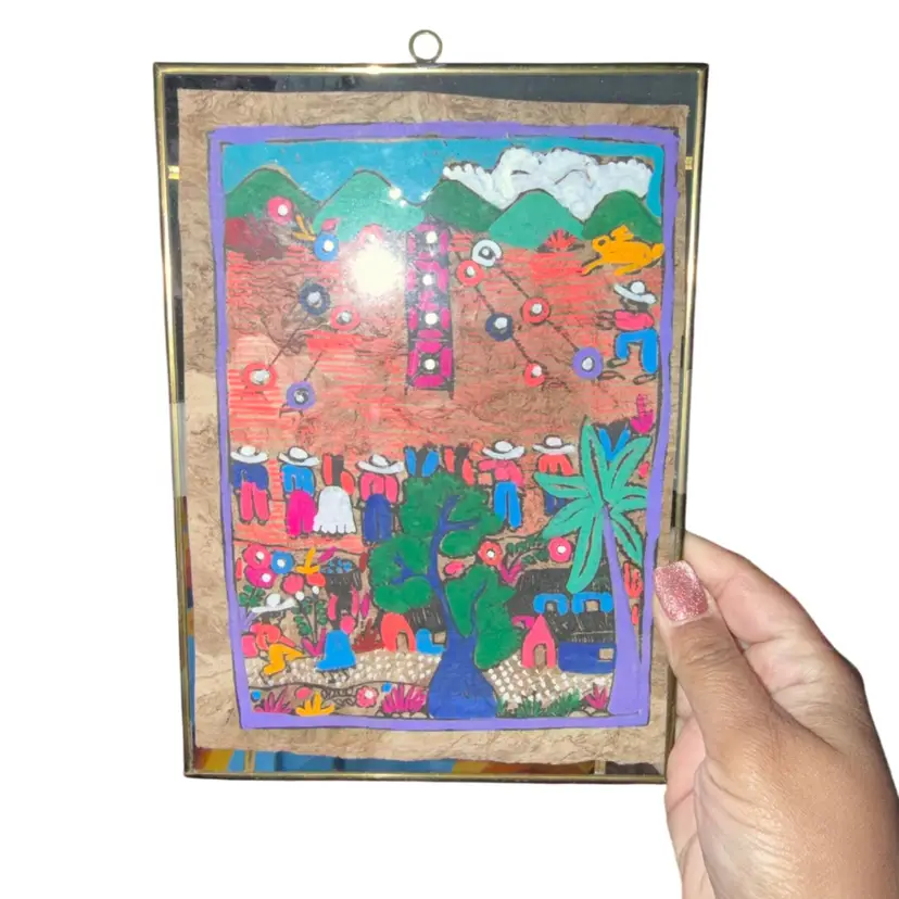 Mexican Tradition Folk Art Amate Bark Hanging Painting