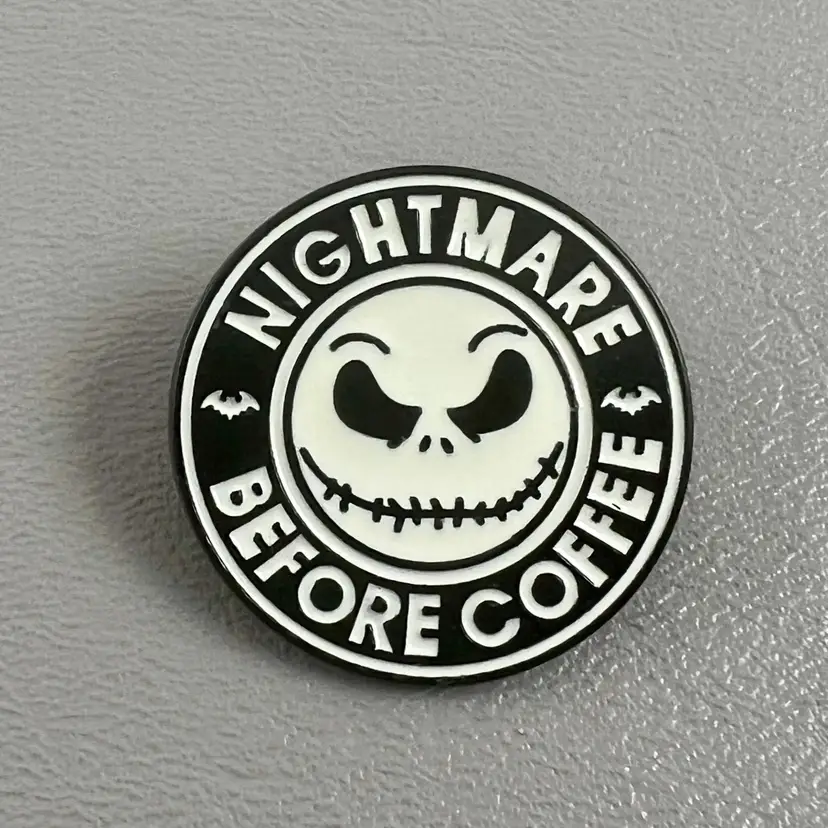 Jack Skellington Nightmare Before Coffee 1.25” Lapel Pinback Pin Halloween