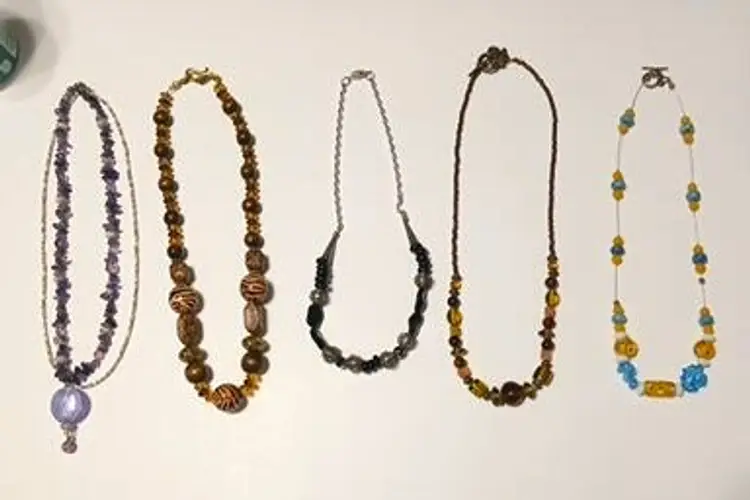 Handmade Semi Precious Stone/Gla/Wood/Metal Lot of 5 Necklaces