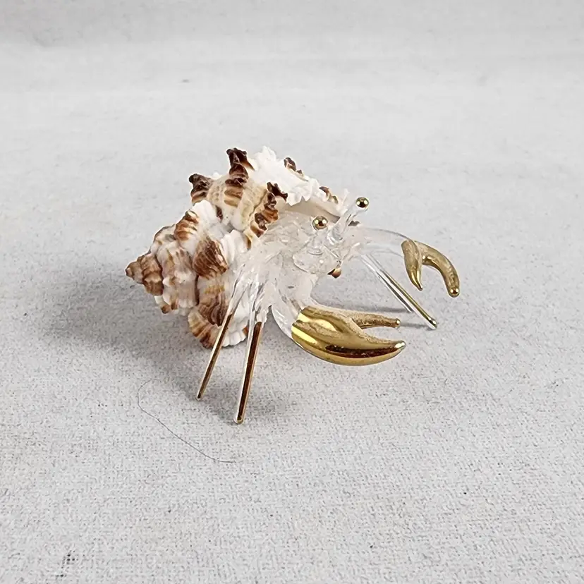 Lampworked Art Glass Crab in Real Seashell Miniature Figurine
