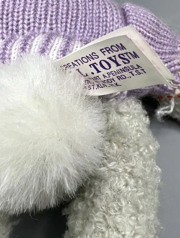 Vntg Precious Plush T.L. Toys Gray Bunny W/ Purple Sweater Stuffed Animal Easter