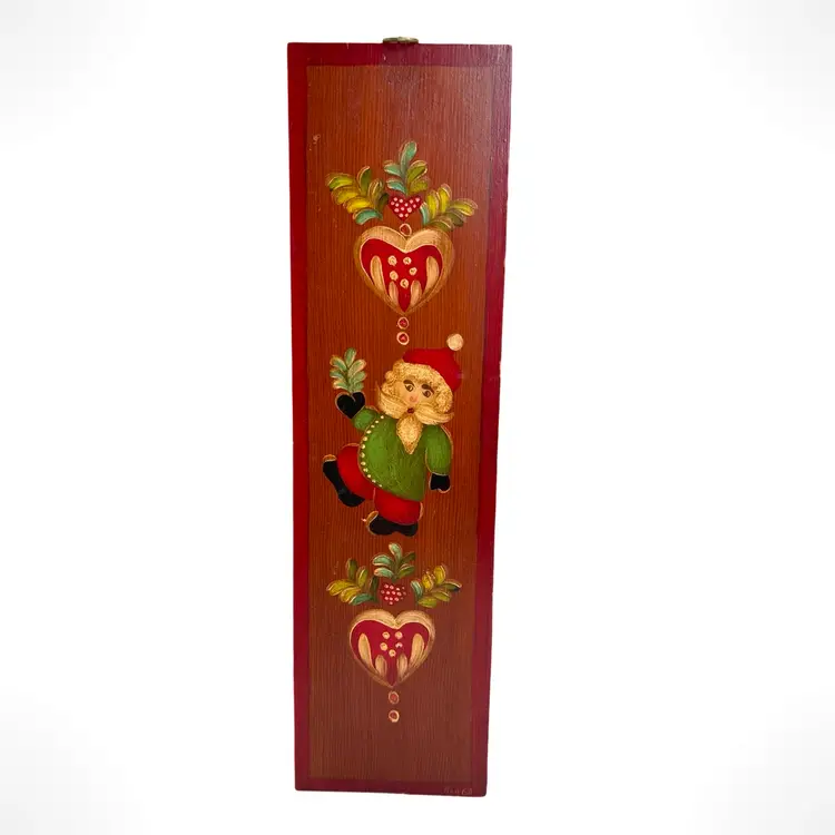 Vintage Hand Painted Toleware Folk Art  Wooden Christmas Wall Hanging