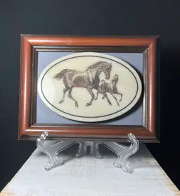 4” X 5.75” Cultured Marble Etching Of Mare And Colt