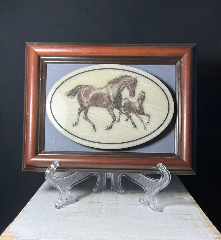 4” X 5.75” Cultured Marble Etching Of Mare And Colt