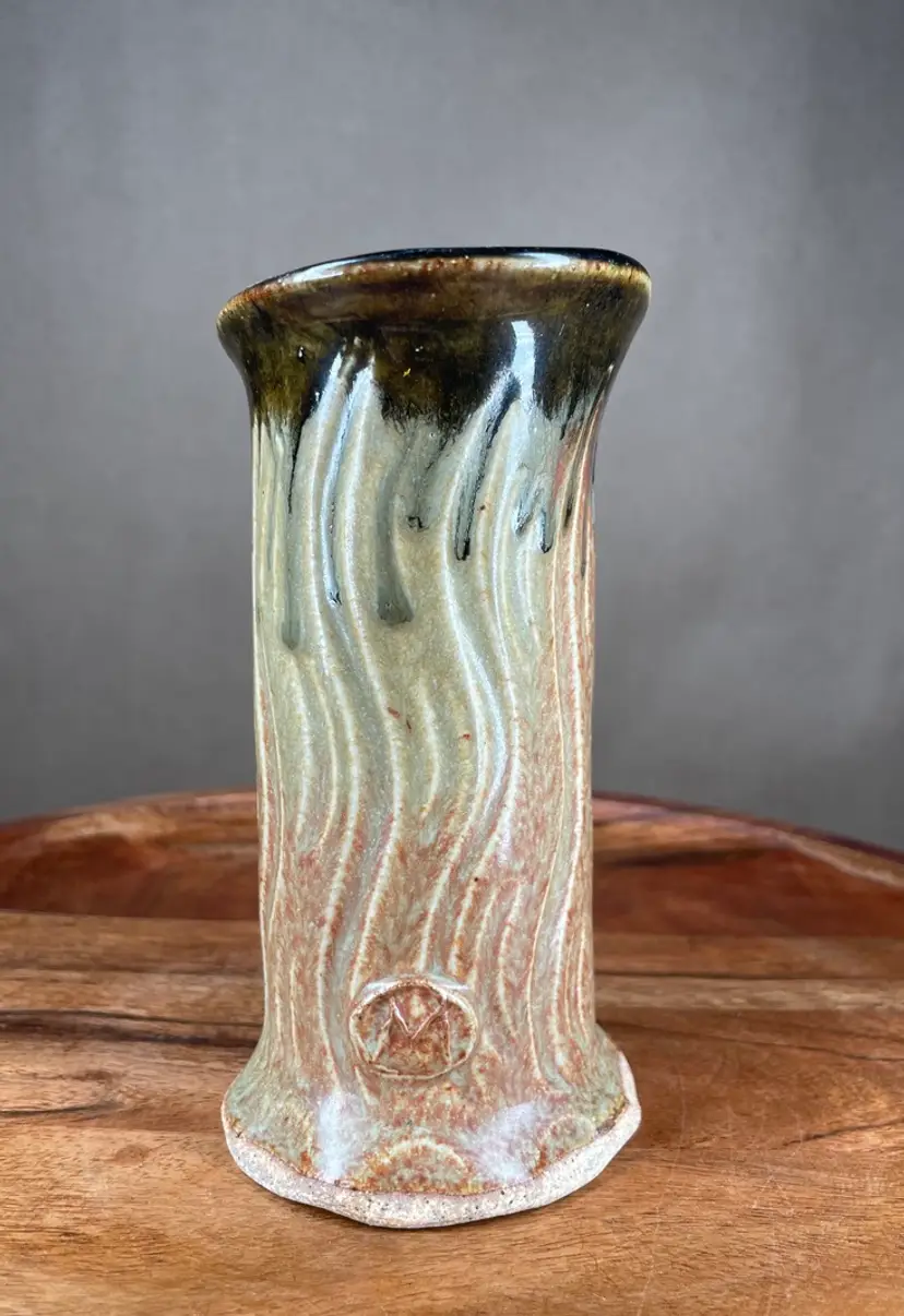 Hand Thrown Ceramic Earthenware Art Pottery Nature Woodland Vase Stamped with M