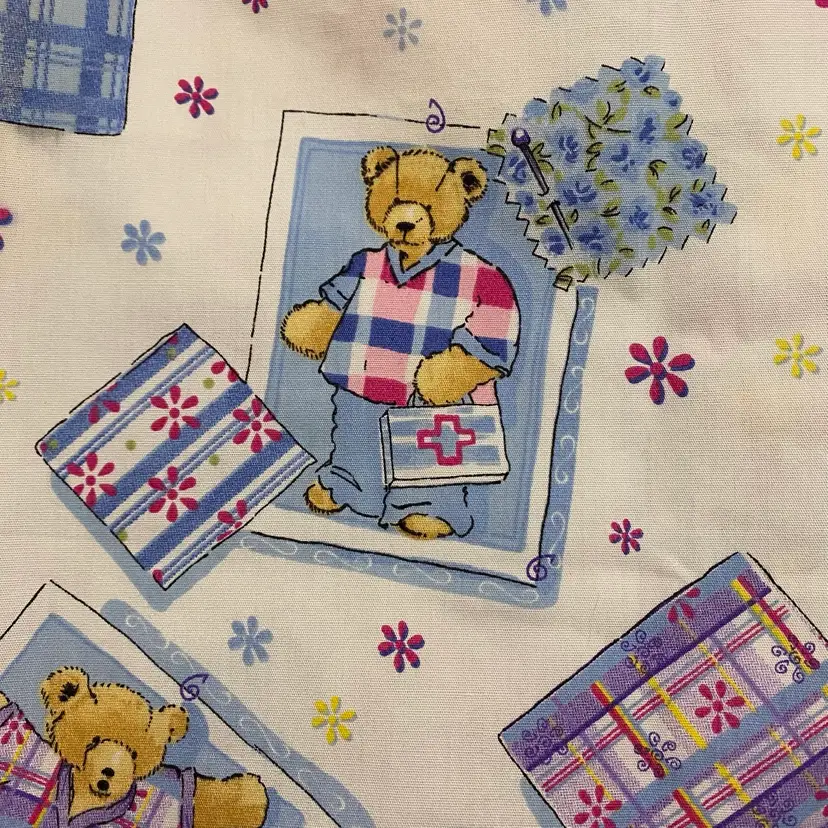 Fabric Under 2 Yards Rectangle Strip 27x68  Teddy Bears Nurse Kids Doctor Ribbon