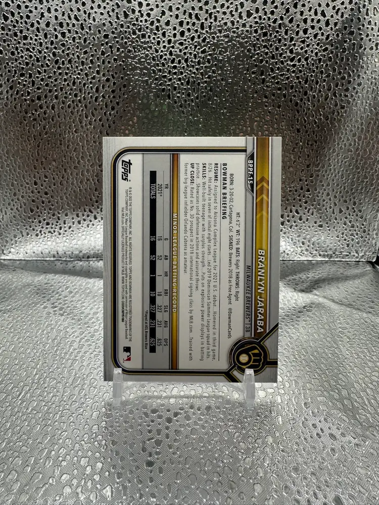 Branlyn Jaraba 2022 Bowman 1st Edition Black Foil /10 Milwaukee Brewers