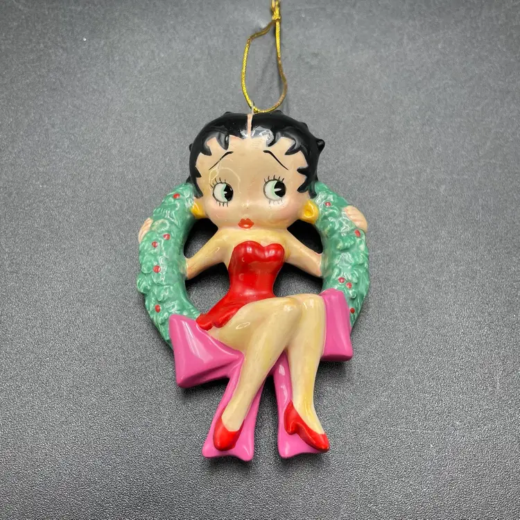 Betty Boop in Christmas Wreath Porcelain Ornament VTG Enesco Holiday Decor