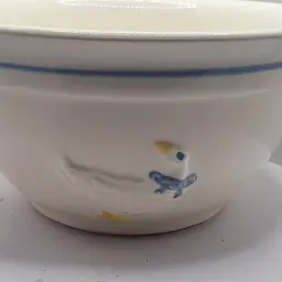 #01 Vintage McCoy Stoneware Mixing Bowl with Goose Design Blue Line on Rim 7 1/2"