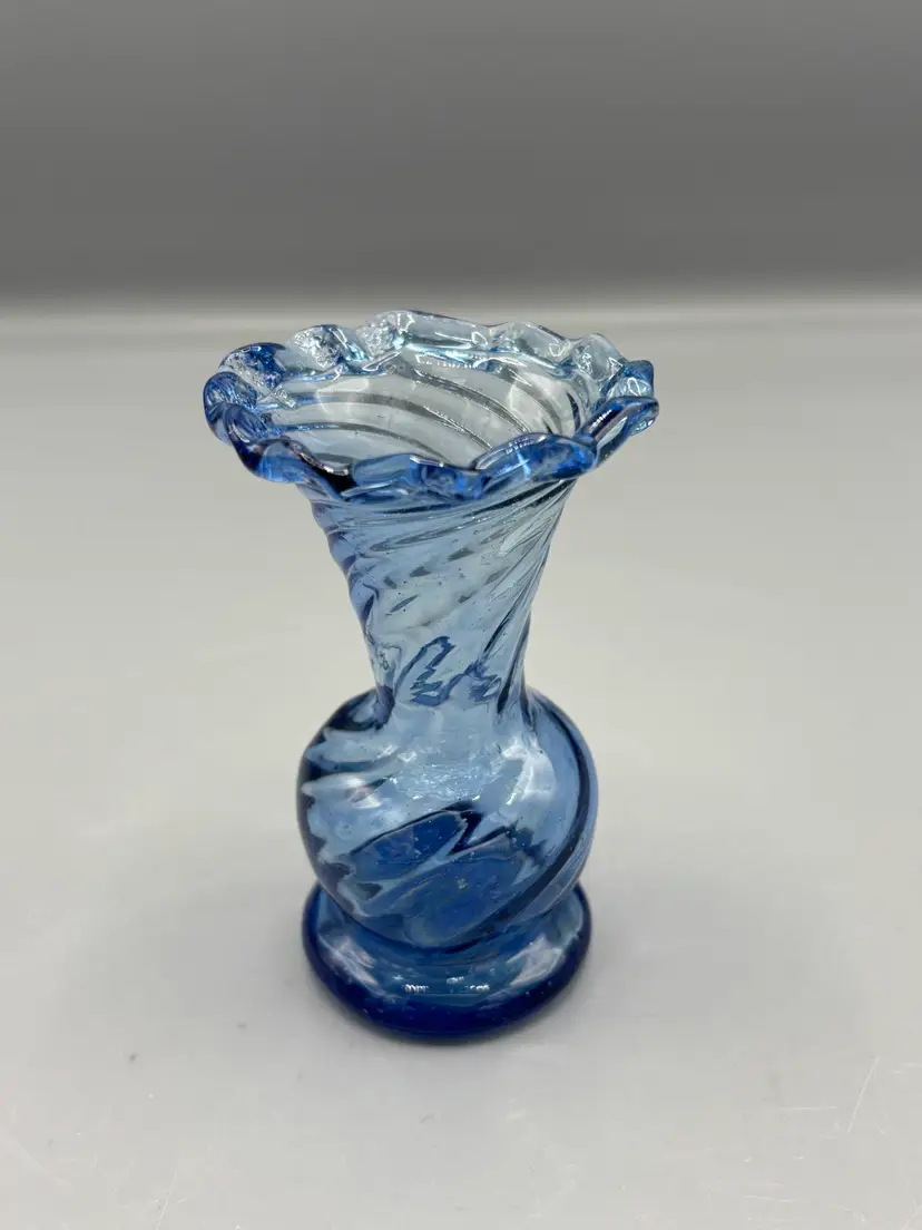 Blue Swirl ruffled flower bud vase