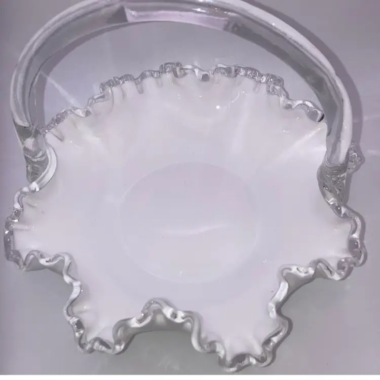 Vintage Fenton Silver Crest Basket  6 1/2” Tall 8” Wide