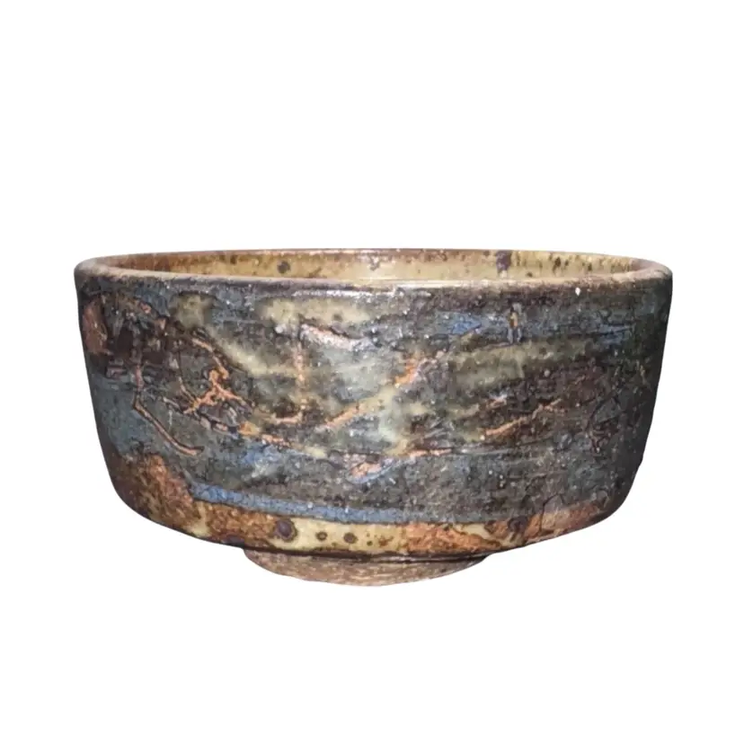 Japanese Pottery Guinomi Cup 2”by 4” Wide Vintage Etched Textured Dish