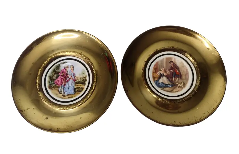 Regency Bone China Brass Courting Couple Hanging Wall Decor Oxidation Vintage