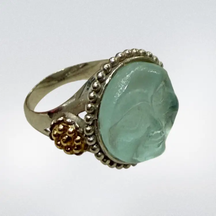 Designer Tagliamonte Sterling Silver 18k Gold Mother Of Pearl Moon Face Cocktail Ring Size 6, 4.9g