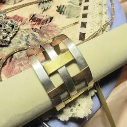 RLM Studio Robert Lee Morris modernist basket weave cuff bracelet in sterling silver, copper, and brass.