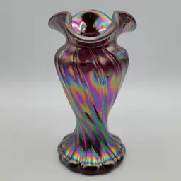 1980s Fenton Ruby Carnival Glass Vase