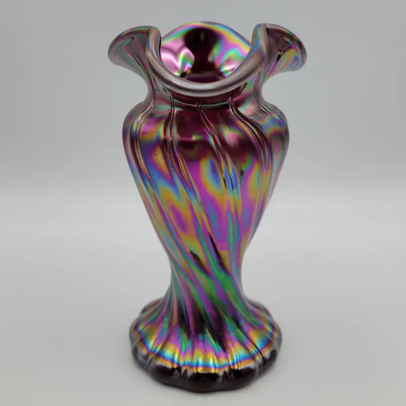 1980s Fenton Ruby Carnival Glass Vase