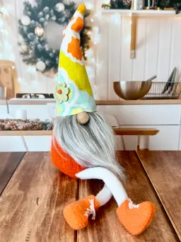 Floral Hat Decorative Gnome Made with Recycled Fabrics