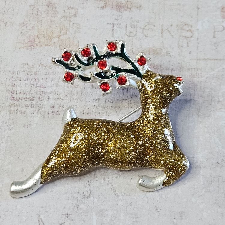 Gold glitter Reindeer with Jewed Antlers Marked N R Nina Ricci