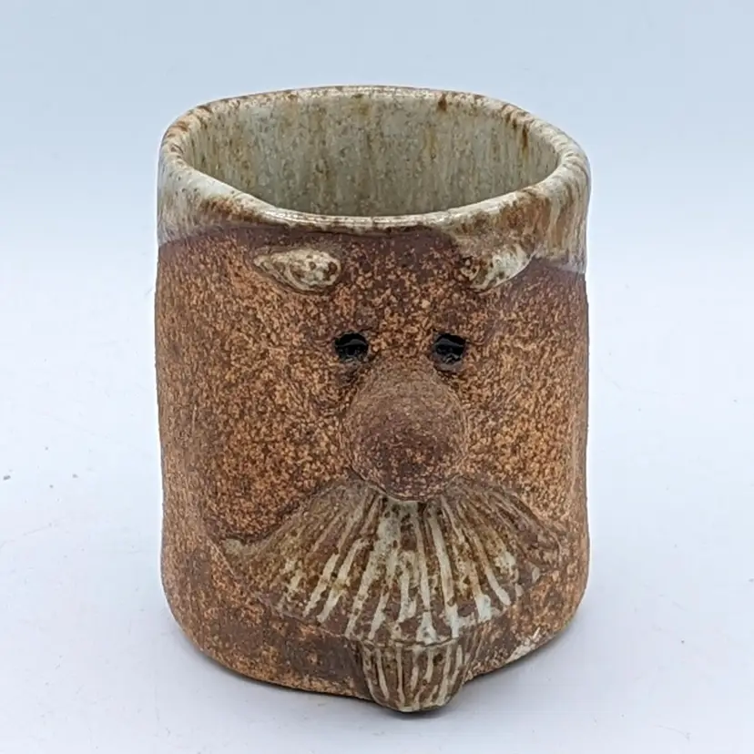 NC Ugly Face Cup Funny Mustache Man Stoneware Pottery