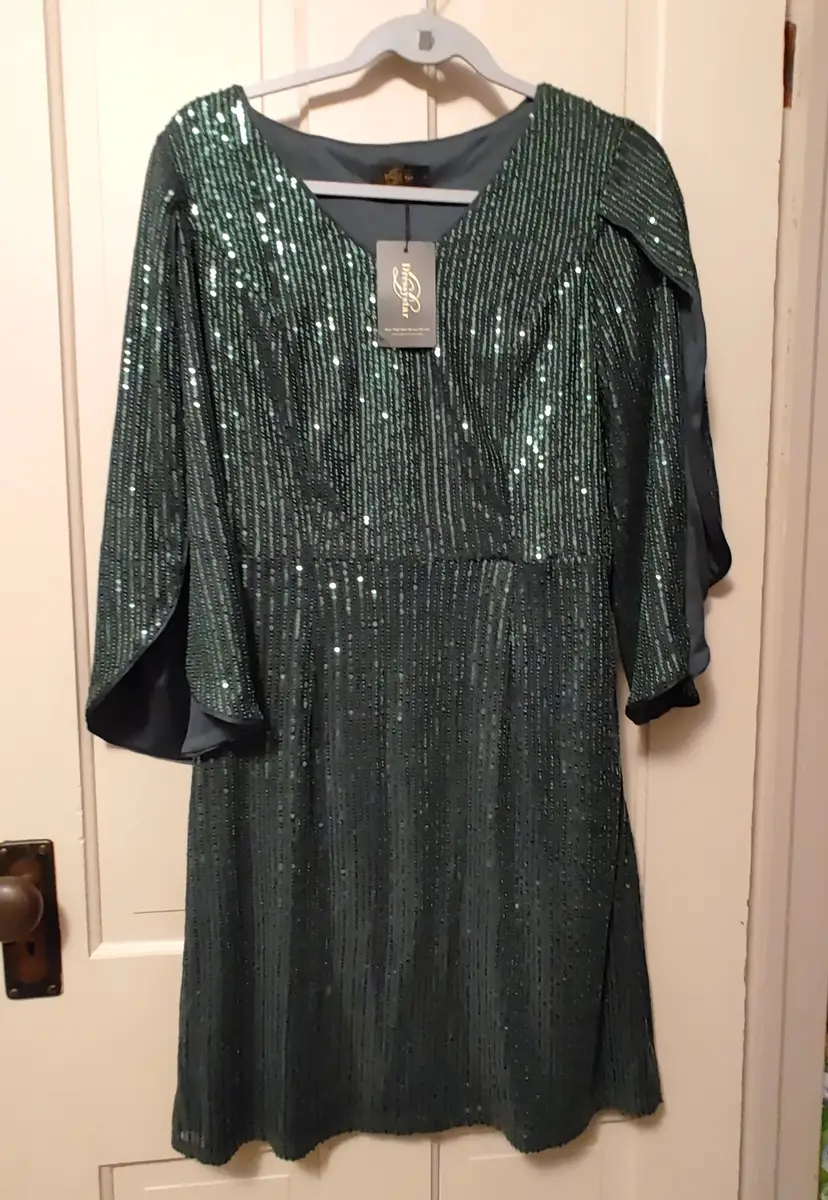 Dress- Brand: Dressy Star. Size Large. NWT. Retails $50. Green sequin dress. Material: 100% polyester. No callouts.