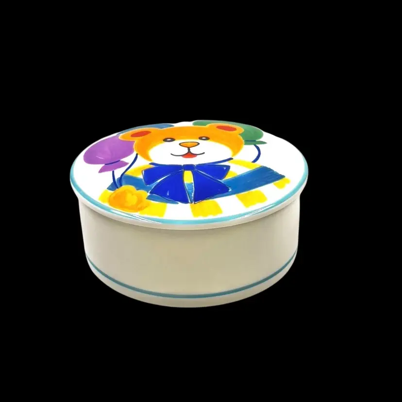 Vintage Lidded Trinket Box Keepsake “Happy Bear” Oven Safe Ramekin By Mikasa Japan