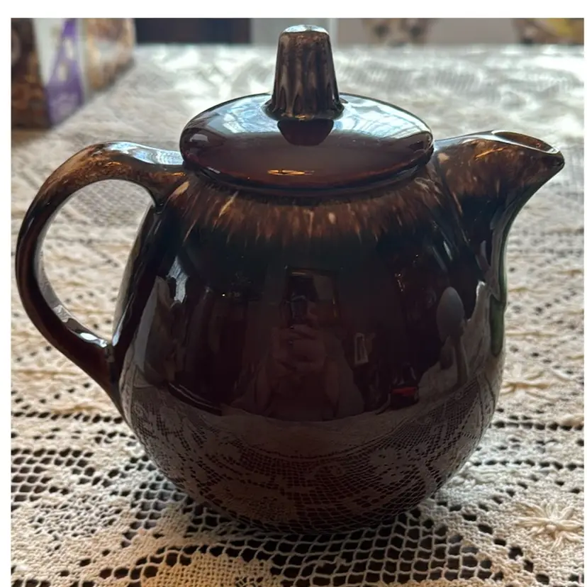 Vintage Hull USA Brown Drip Glaze Teapot