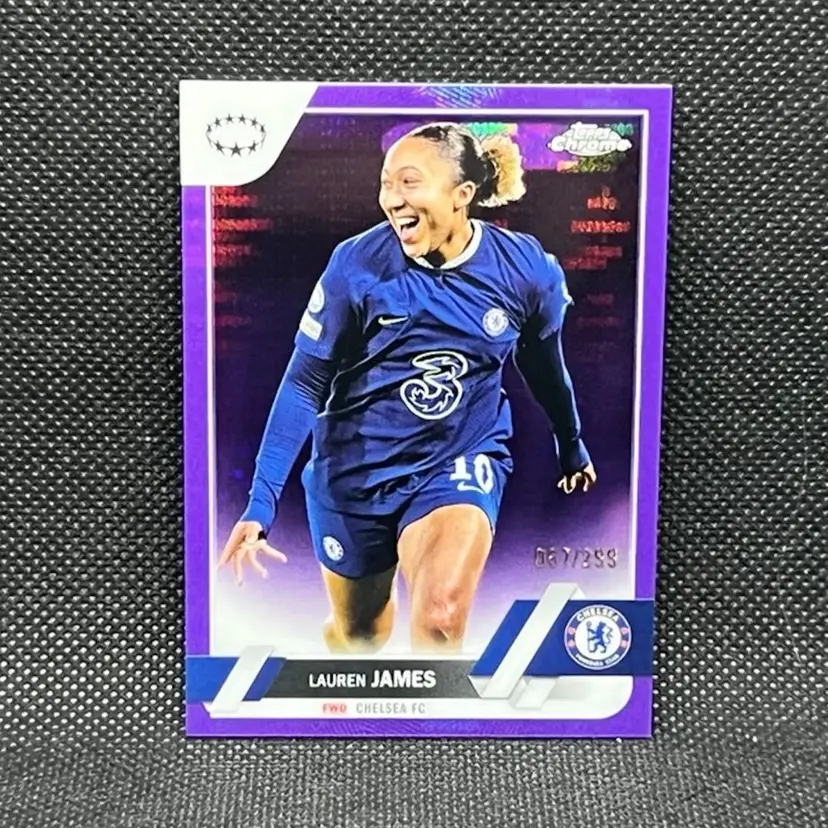 Lauren James 2022/23 Topps Chrome UEFA Purple /299 #79 Soccer Card Chelsea