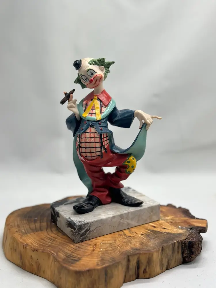 Vintage Fontanini Depose Genuine Carrara Clown Statue Marble Base Made in Italy