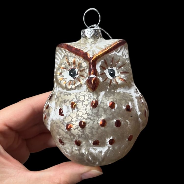 Blown Glass Owl Ornament, Mercury Glass Style Owl Ornament, Owl Christmas Decor