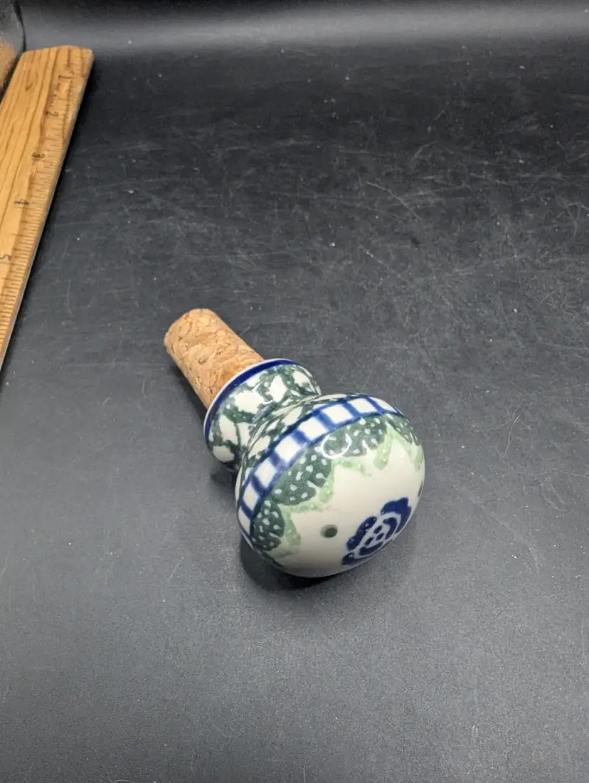Polish Pottery Hand Painted Wine Stopper.