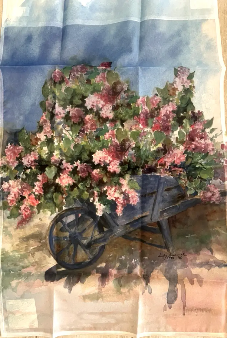Vtg NEW Signed Toland House Large Flag Lilac Harvest Flowers USA 36" x 24"