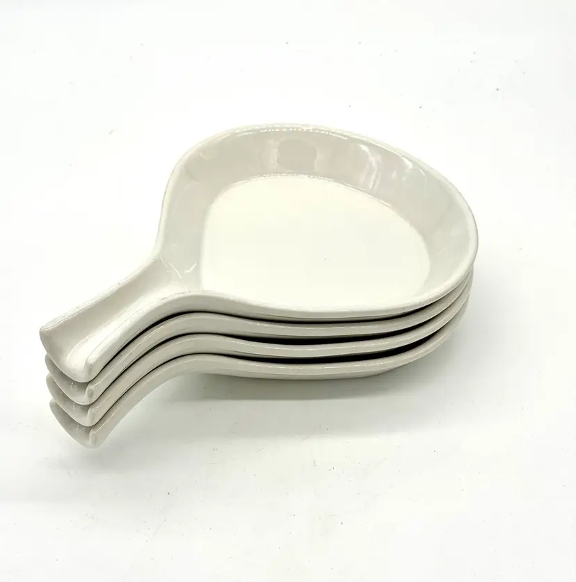 Set of 4 Vintage Handled Skillet White Ceramic Fry Pan Server  Pottery BTC Bel-Ter Henn USA Pottery Vintage  #91679 Ceramic Serving Pans