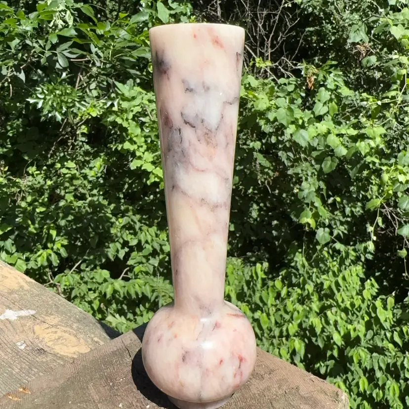 Vintage 8.25” Carved Stone Bud Vase