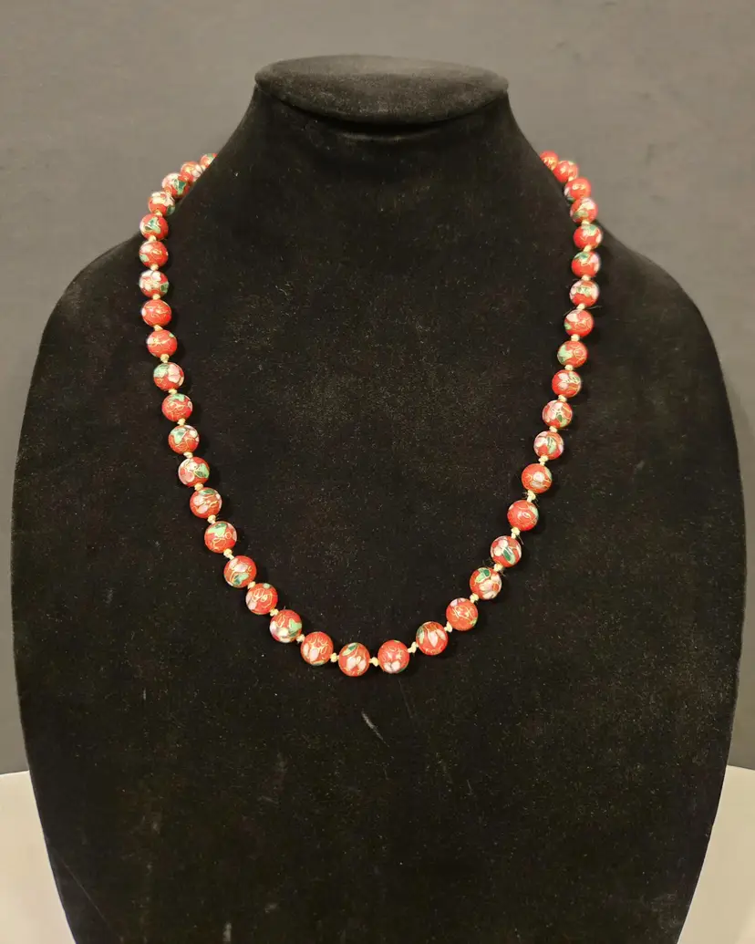 Red Cloisonne Beaded Necklace