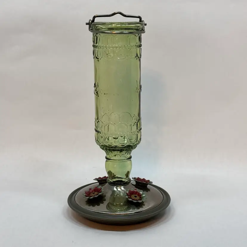Vintage Woodstream Hummingbird Feeder Green Bottle 9.5" Tall USA