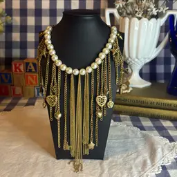 Faux Pearl & Gold-Tone Charm Necklace - 16”-19” Adjustable