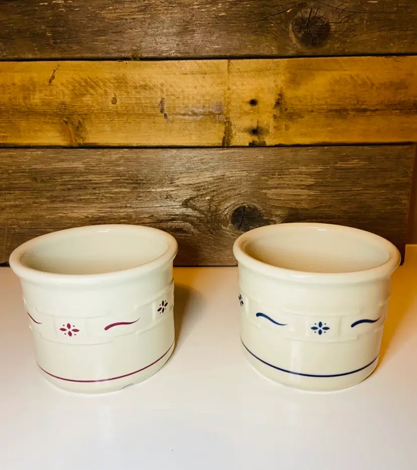 Longaberger Stoneware Ceramic Crock Pottery Planter Set of 2 Farmhouse Country CottageCore Americana