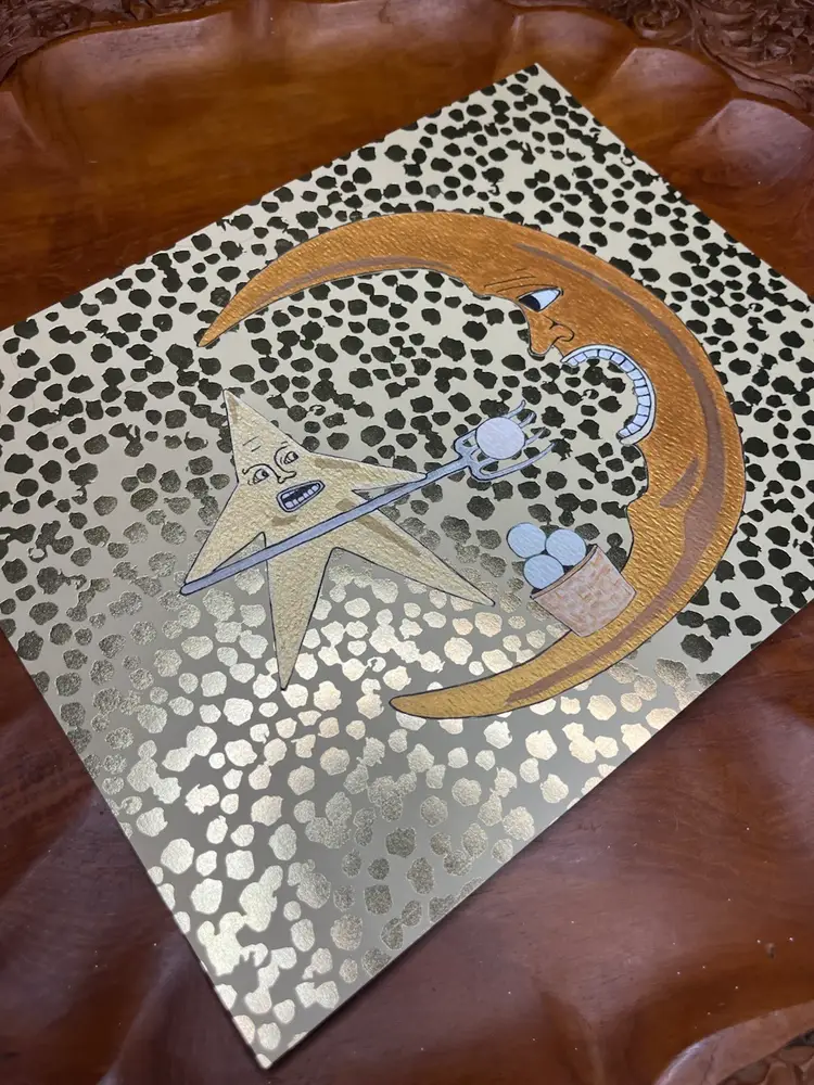 ORIGINAL ART “Moon Fuel” Brooch Inspired Artwork Made By Me - (Watercolor & Decorative Paper)