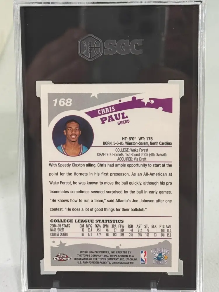 Chris Paul Topps Chrome RC SGC 10 Hornets
