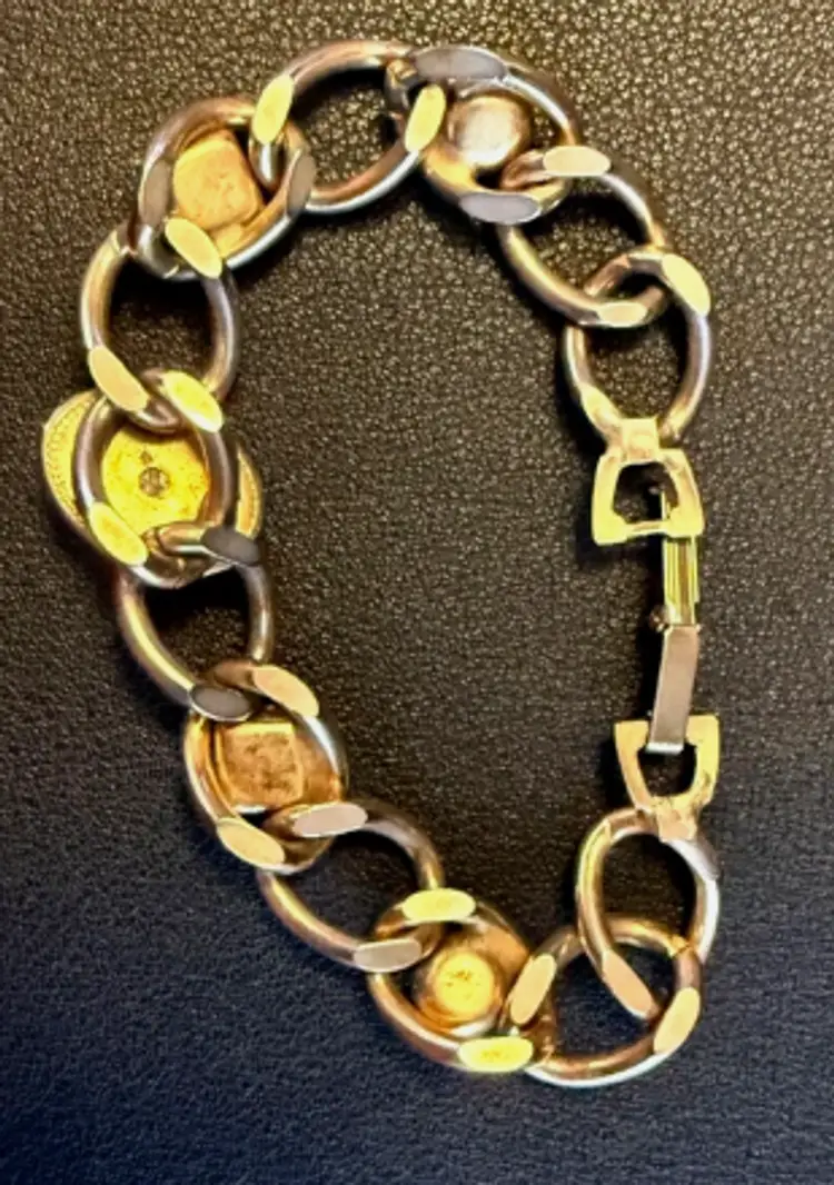 Vintage Scarab Bracelet Kafin Style Glass Gold Tone Double Link With Stones