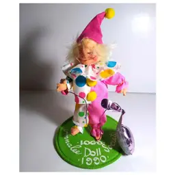 Annalee 8" Pink Circus Clown 1990 Felt Poseable Doll Christmas With Balloon