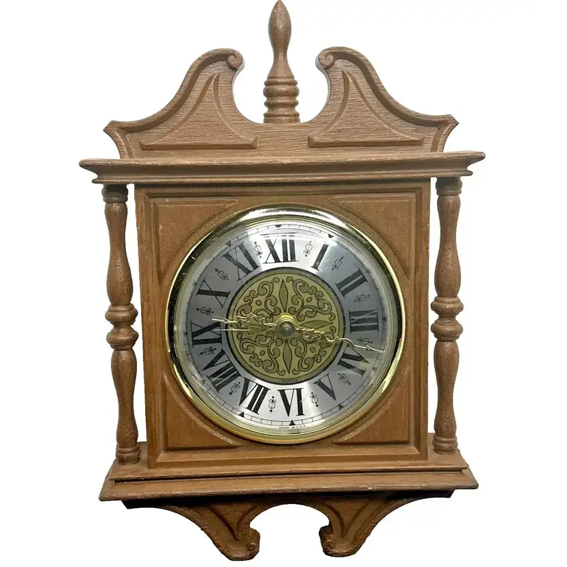 Vintage Spartus Wall Clock Faux Wood Floral Model S4130