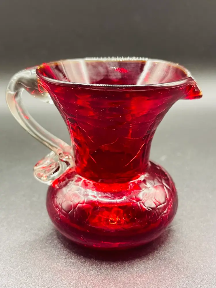 Vintage Hand Blown Pilgrim Red Crackle Glass Pitcher