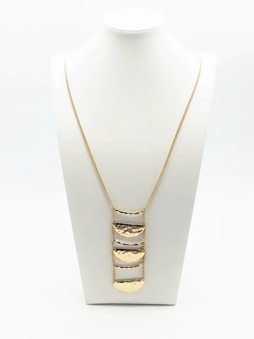 Gold Tone Layered Hammered Half Moon Necklace