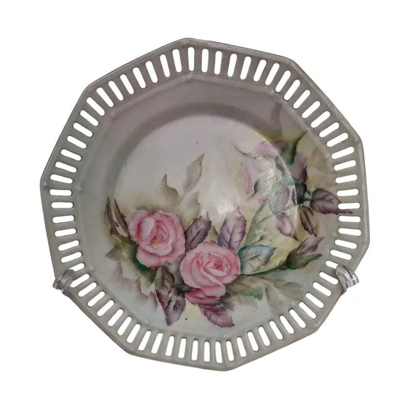 Vintage Reticulated German Pink Rose Plate