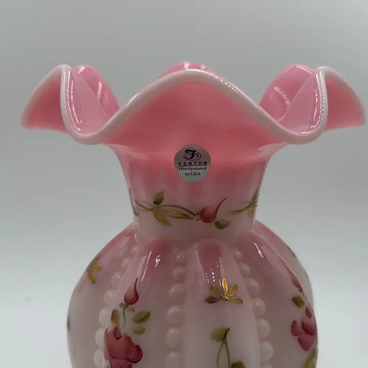 Fenton 2002 Rosaline Beaded Melon Floral Vase, Charleton Collection