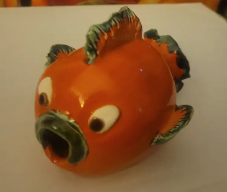 Vintage Orange Green Art Pottery Fish