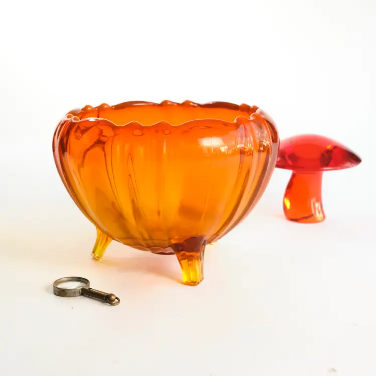 Antique Amberina Orange Glass Art Deco Rose Bowl - Opaline Edge & Footed - Mystery Maker